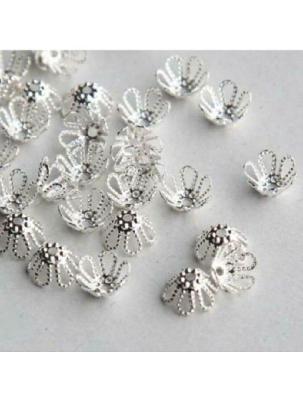 100 Sterling Silver Plate Lacy Bead Caps